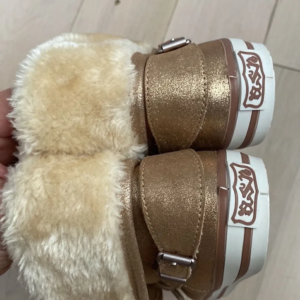 Ash girls Vava shearling gold shimmer sneakers 33